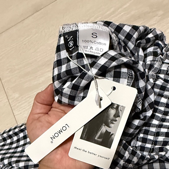 Lomon Black and White Checkered Cropped Wide Leg Pants - Picture 3 of 7